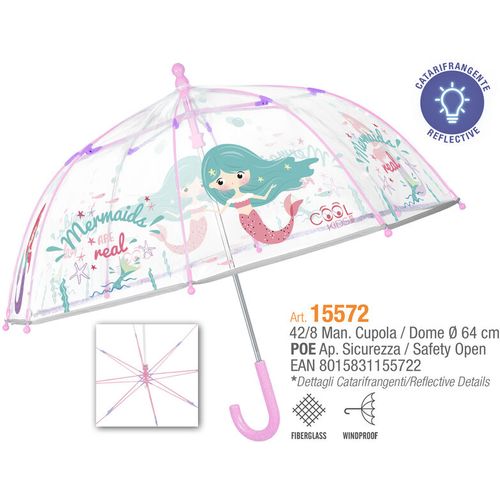 Mermaid transparent manual umbrella 42cm slika 1