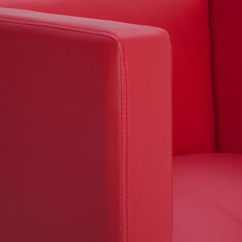 Kockasta fotelja od umjetne kože crvena slika 42