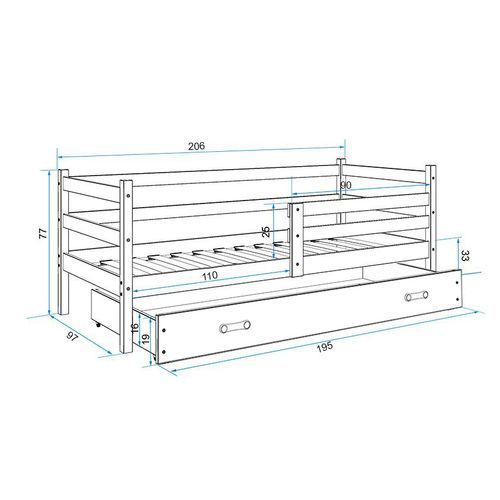Drveni dječji krevet Erik s ladicom - 200*90 - bijeli slika 3