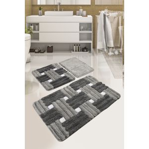 Piazza - Grey Multicolor Acrylic Bathmat Set (3 Pieces)