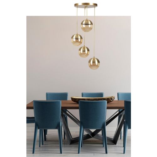 Küre 4 Lü Tepsili Eskitme Bal Camlı Sarkıt Gold Chandelier slika 1