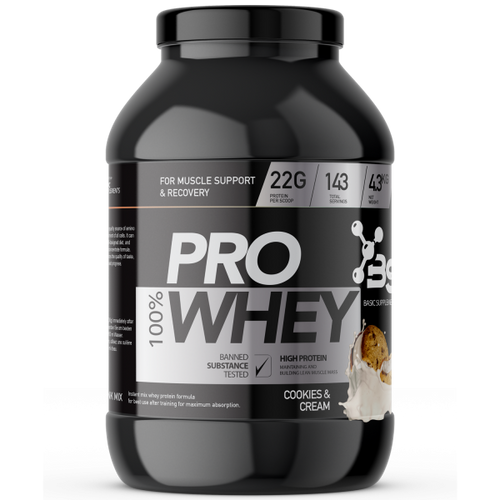 100% PRO WHEY 4.3KG BASIC SUPPLEMENTS -  Cookie's &Cream slika 1