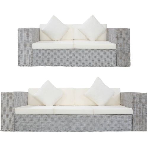 2-dijelni set sofa od prirodnog ratana s jastucima sivi slika 1