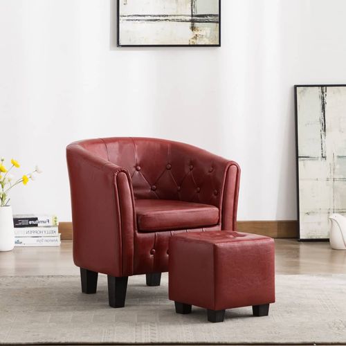Fotelja od umjetne kože s osloncem za noge crvena boja vina slika 28