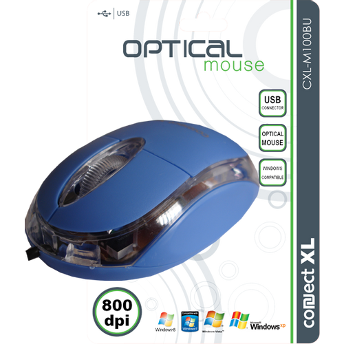 Connect XL Miš optički,  800dpi, USB, plava boja - CXL-M100BU slika 1