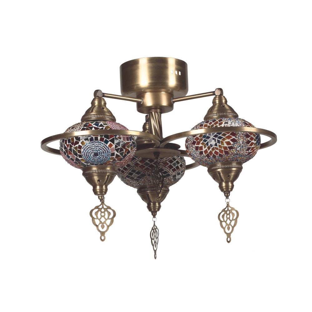Luster sa Mozaik Staklenim Abažurom Yeni Macellan, 3 Lusteri - 7788-3 Multicolor slika 1