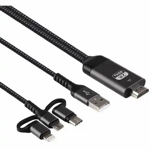 Kabl 3in1 HDMI - USB Micro/Tip C/Iphone 2K 2m Linkom slika 1