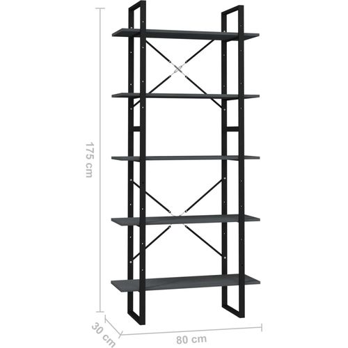 Ormarić za knjige s 5 razina sivi 80 x 30 x 175 cm od borovine slika 11