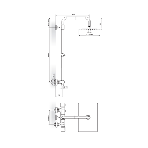 Rosan Thermo S.2 Termostatska baterija sa usponskim tušem 200x300mm slika 2