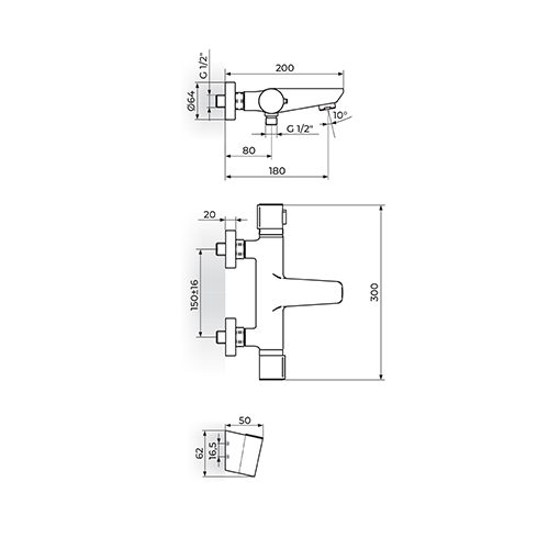 Rosan  Thermo S.2 Termostatska baterija za kadu sa ručnim tušem slika 2