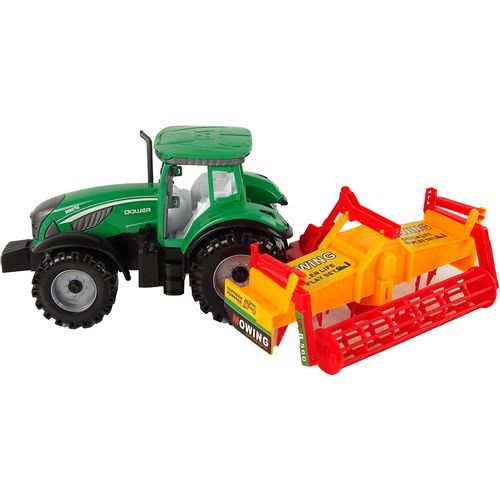 Zeleni traktor s narančastim kultivatorom slika 3