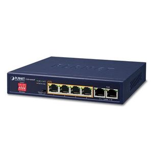 Planet 6-Port (4x 802.3at PoE Ports (55W) 2x GbE) Unmanaged Desktop PoE Switch