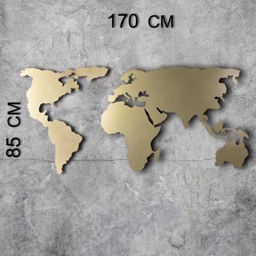 Wallity Metalna zidna dekoracija, World Map Silhouette XL - Gold slika 3