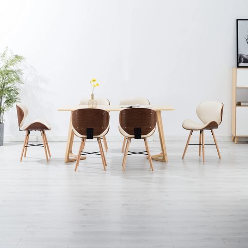 Blagovaonske stolice od umjetne kože i drva 6 kom krem slika 27
