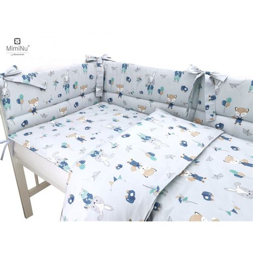 MimiNu posteljina set 5 elem. Bunny and Fox Blue (za krevetić 120x60 cm) slika 1