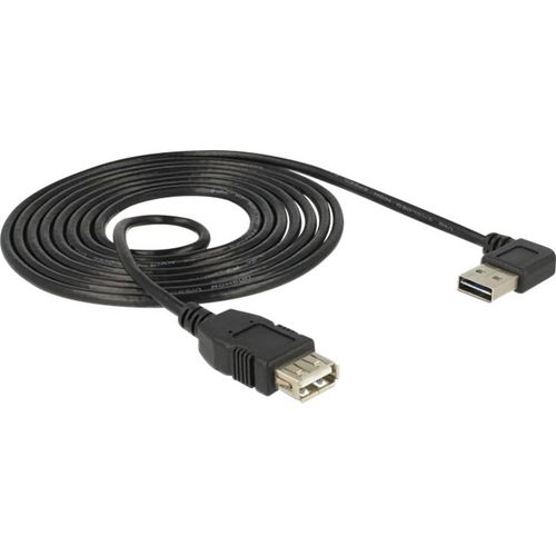 USB 2.0 priključni kabel plosnati pod kutom [1x USB 2.0 utikač A - 1x USB 2.0 ženski utikač A] 2 m crna dvostrani utikač, pozlaćeni utični kontakti, slika 2