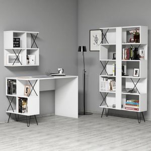 Extra 2 - White WhiteBlack Study Desk & Bookshelf