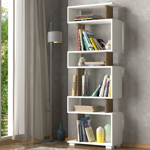 Woody Fashion Polica za knjige BLOK, Blok - White, Walnut slika 3