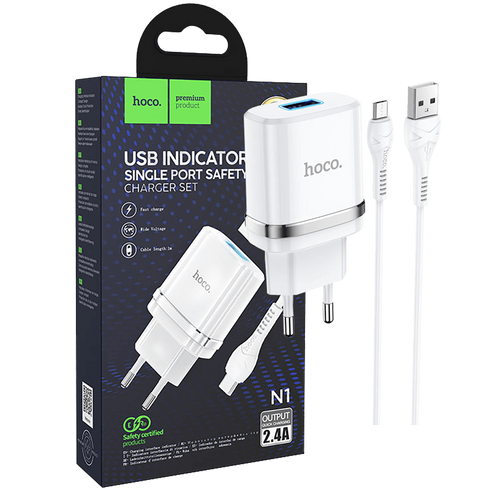 Hoco punjač kućni sa micro USB kabelom, N1, 2.4A - N1 Ardent microUSB slika 1