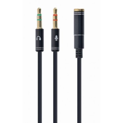 CCA-418M Gembird 3.5mm Headphone Mic Audio Y Splitter Cable Female to 2x3.5mm Male adapter, Metal slika 1
