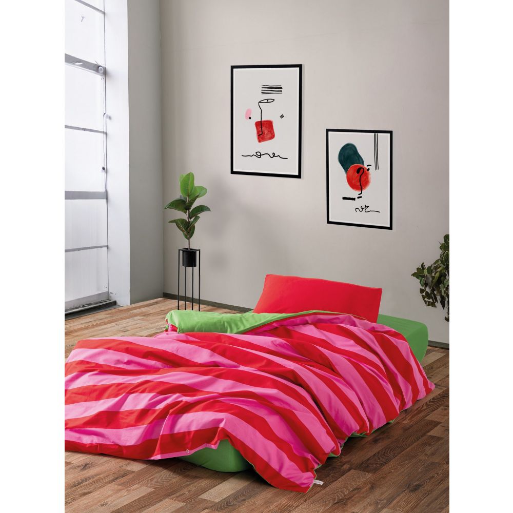 Ranforce single XXL pokrivač set (DE) Cherie - zelena, ružičasta, fuksija slika 1