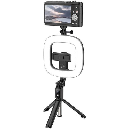Hoco - Selfie Stick Showfull (LV03 Plus) - LED prsten-za telefone 4.7 - 6.5 i GoPro 1/4 vijak - crni slika 2