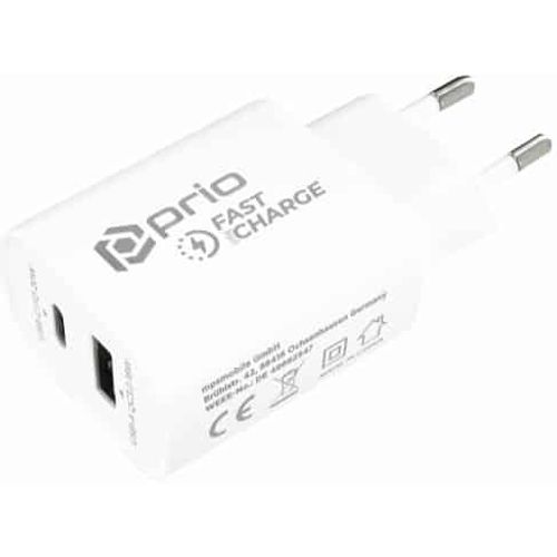 Prio Fast Charge zidni punjač 20W PD (USB C) + QC 3.0 (USB A) bijeli slika 3