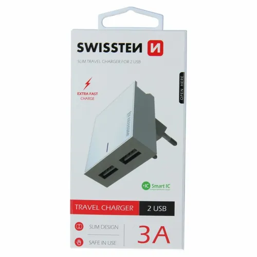 Swissten punjač 2x USB 3A bela slika 3