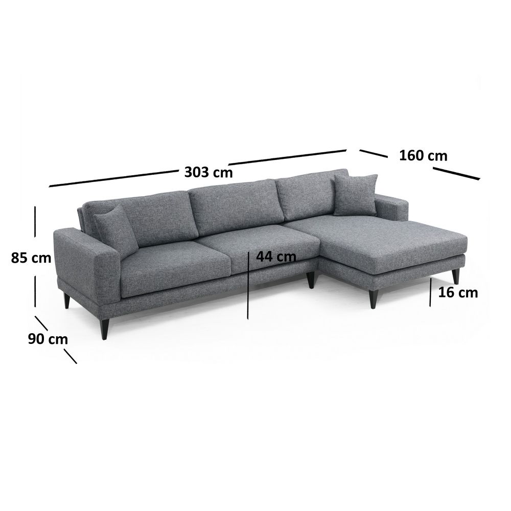 Nordijska Kutna Sofa na Razvlačenje Desna (L3+Chl) Tamno Siva slika 12