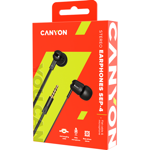 CANYON SEP-4 Stereo earphone with microphone, 1.2m flat cable, Black, 22*12*12mm, 0.013kg slika 4