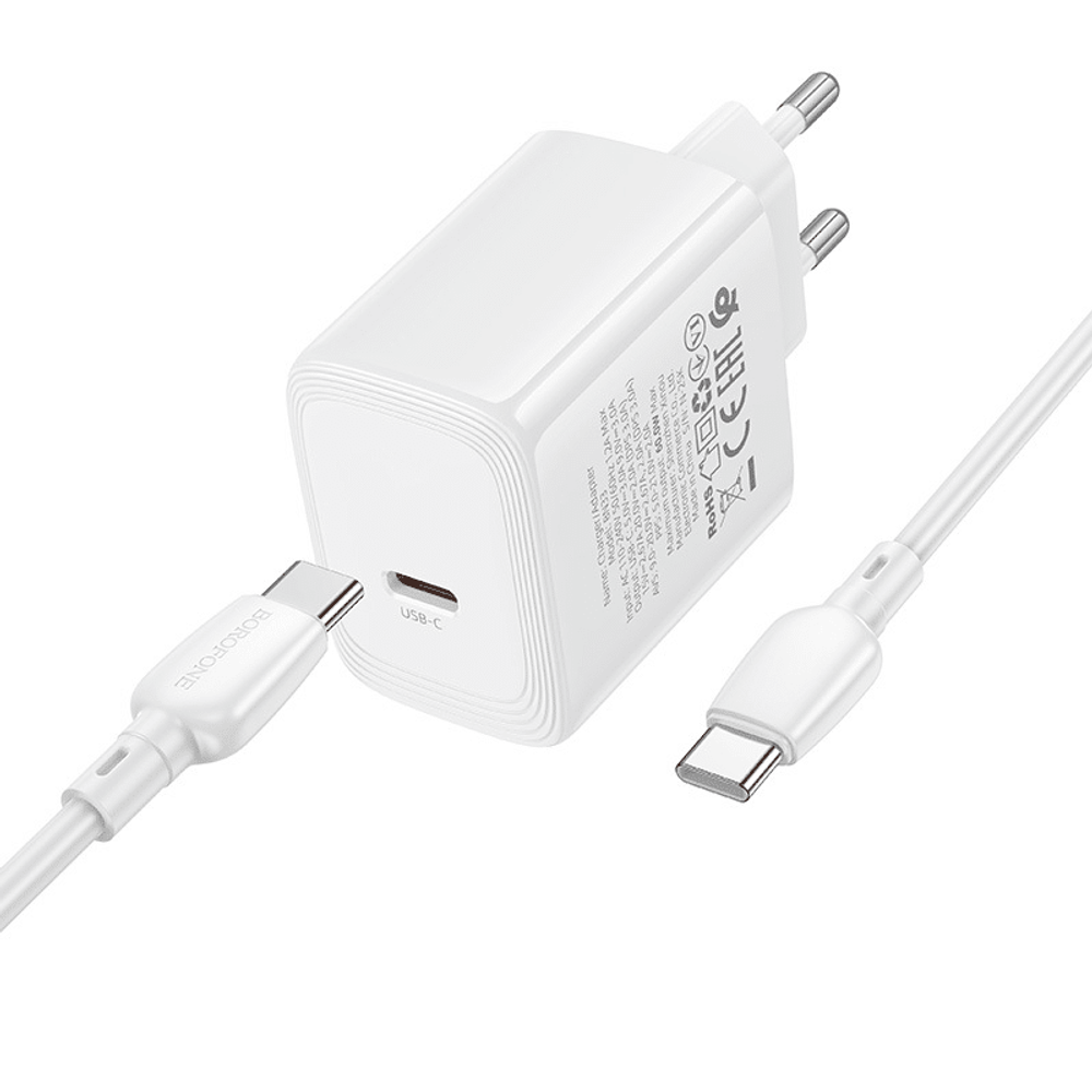 Zidni punjač s kabelom Type-C na Type-C Borofone Fuente GaN Type-C QC3.0 PD 40W bijeli slika 2