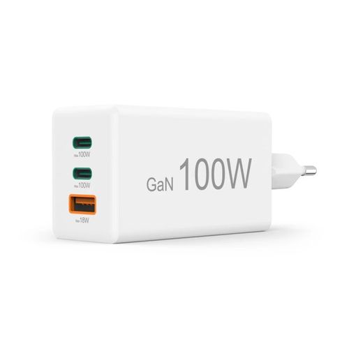 Brzi punjac, GaN, 2x USB-C PD, 1x USB-A, 100W beli slika 1