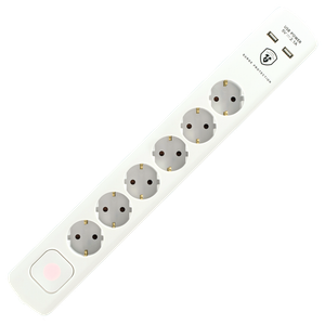 home Produžni kabl sa zaštitom, 6 utičnica, 1.5mm², 1,4 met, USB - NVT 06K USB/WH