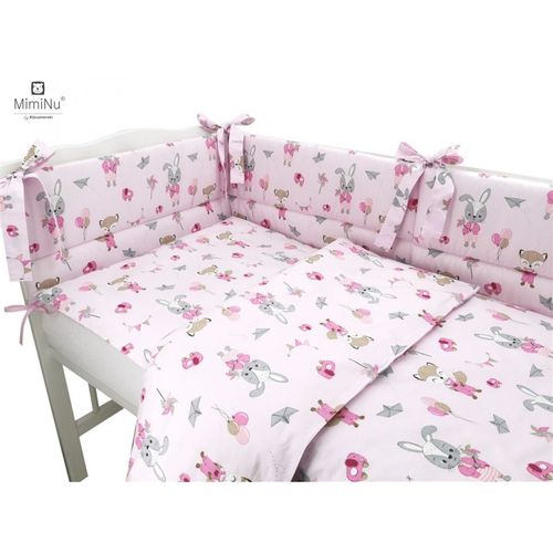 MimiNu posteljina set 5 elem. Bunny and Fox Pink (za krevetić 120x60 cm) slika 1