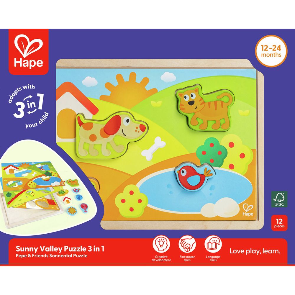 Hape Drvena dvostrana slagalica Sunny Valley Puzzle slika 6