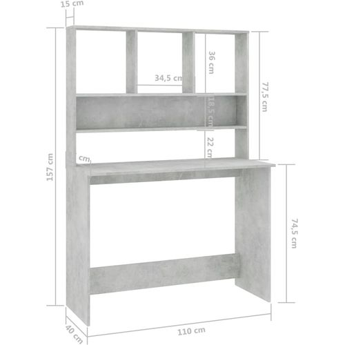 Radni stol s policama siva boja betona 110x45x157 cm iverica slika 20