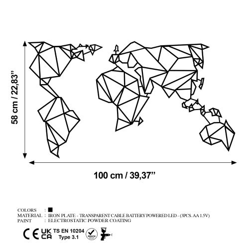 Wallity Metalna zidna dekoracija World Map Led 010 slika 7