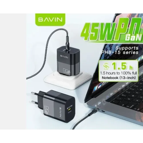 Bavin punjač GaN 45W-PD USB-C crna slika 2