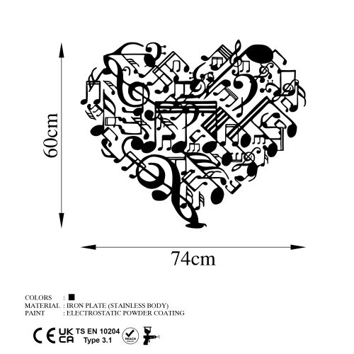 Wallity Metalna zidna dekoracija, Musical Heart slika 5