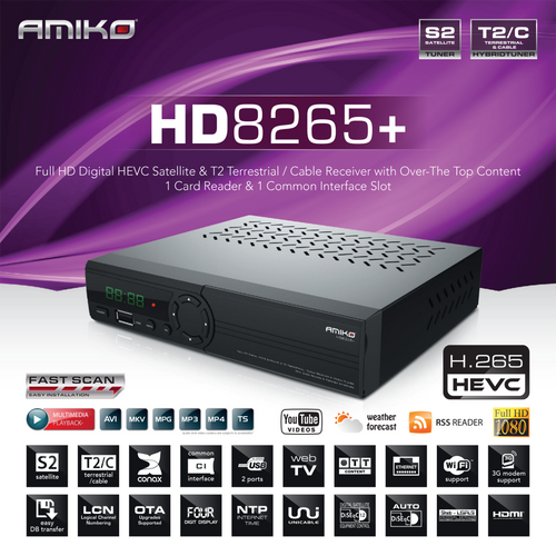 Amiko Prijemnik DVB-S2+T2/C, HEVC, Stalker, FullHD, CX, CI+ - HD-8265+ slika 4