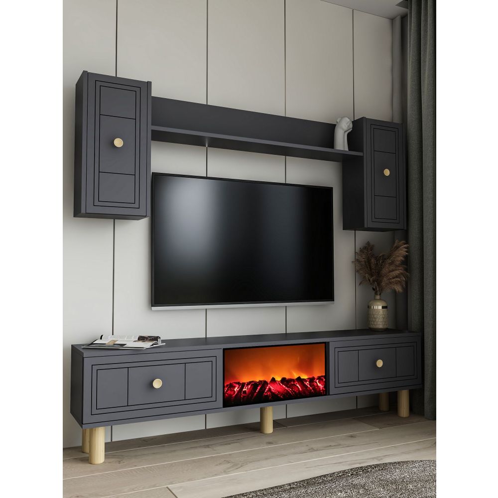 TV Unit Dario Bohem s Kaminom u boji antracita slika 2