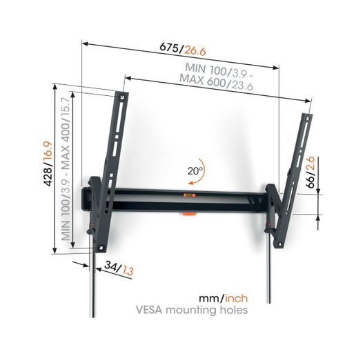 Vogels TVM3613, zidni nosač za ekrane od 40"-77", nagib do 20°, do 35kg slika 2