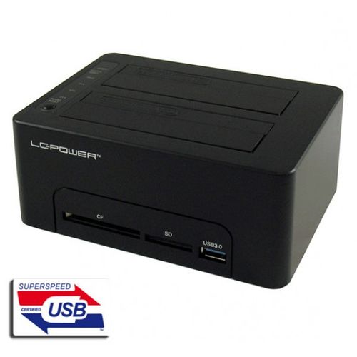 HDD D. Station dual bay LC-DOCK-U3-CR 2xSSD/HDD, Black, Cardreader,1xUSB3.0 HUB slika 1