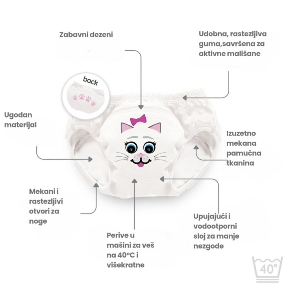 My Little Pamučne višekratne gaćice za odvikavanje od pelena, 3kom (18-24m) - Mačka slika 3