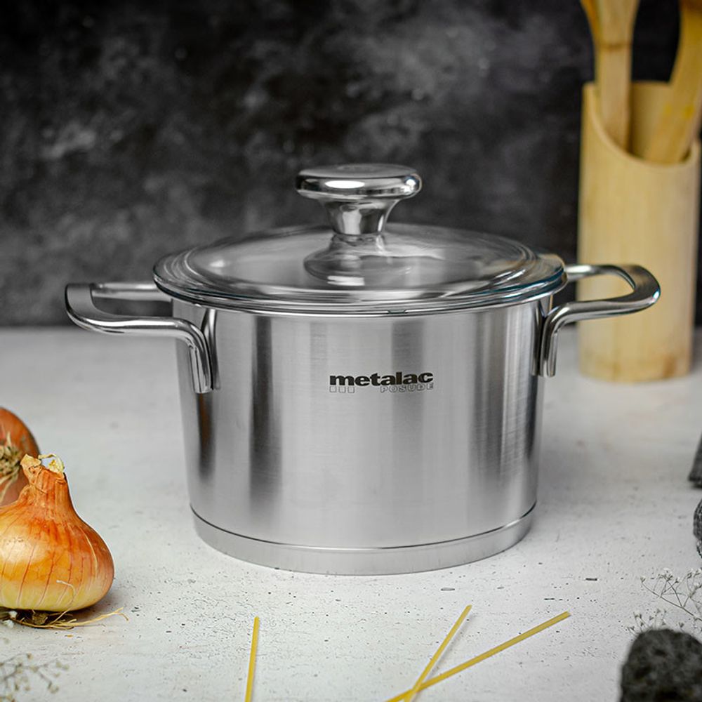 Metalac inox šerpa , duboka ,  20 cm / 3.5 l Konix santino sa staklenim poklopcem slika 2