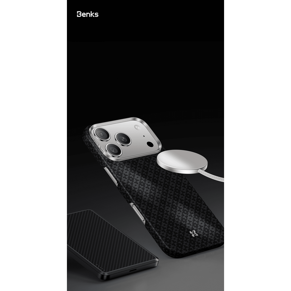 Benks Magnetic Air Armor Grid Kevlar maska ​​s metalnim okvirom 600D za iPhone 17 crna slika 6