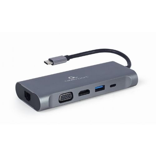 Gembird  A-CM-COMBO7-01 USB Type-C 7-in-1 multi-port adapter (Hub3.0 + HDMI + VGA + PD + card reader + stereo audio), space grey slika 1