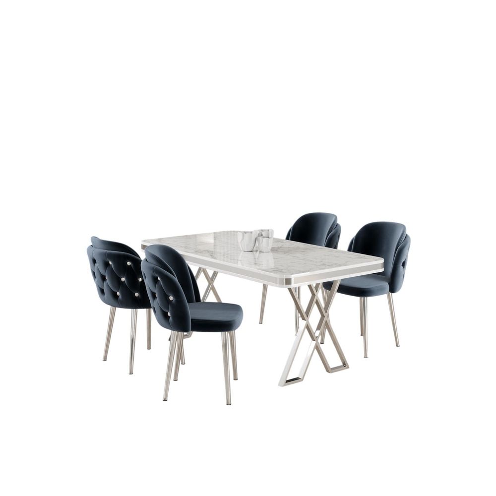 Rigel - Set Trpezarijskog Stola i Stolica (5 Komada) - Bijela, Hrom, Antracit slika 2