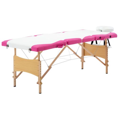 Sklopivi masažni stol s 4 zone drveni bijelo-ružičasti slika 33