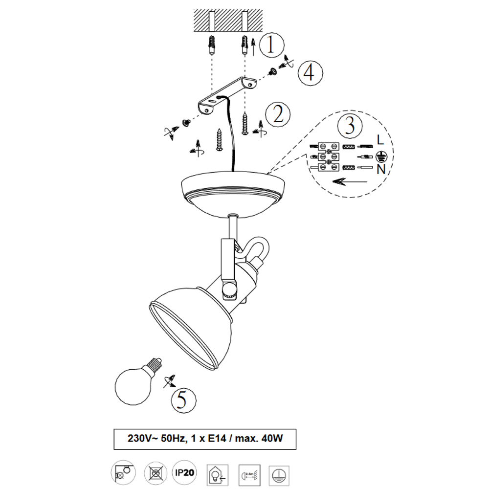 Zidna lampa GINA spot /1 nikel mat slika 3